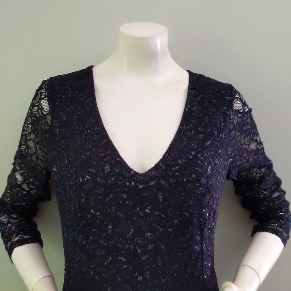 New! L'Wren Scott x Banana Republic Blue Gold Lace V Neck Dress 10 - Picture 3 of 8